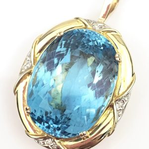 Huge 14ct Gold Diamond & Topaz Pendant