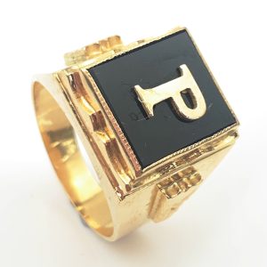 18ct Gold Mens Signet Ring - Initial P
