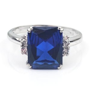 10ct White Gold CZ & Blue Spinel Ring