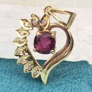 14ct Gold Ruby & Diamond Heart Pendant