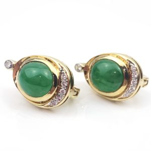 18ct Gold Diamond & Jade Earrings