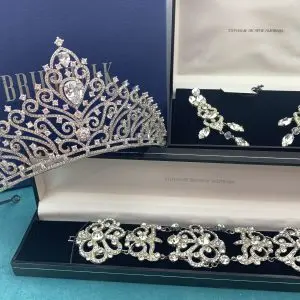 Wedding Princess Tiara, Chandelier Earrings & Bracelet Set