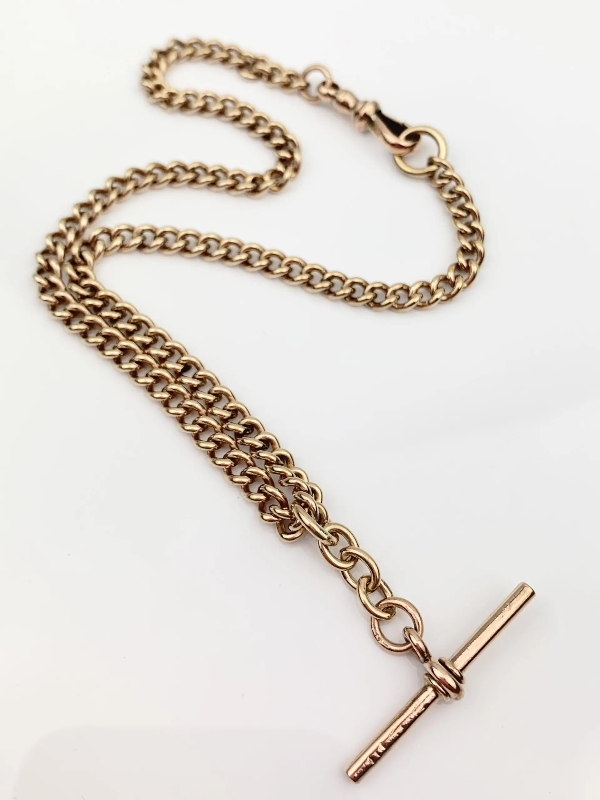 Vintage Necklace 9ct Rose Gold Albert Chain & T-Bar - Image 3