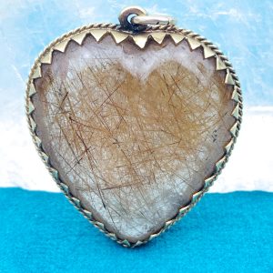 Antique Pendant Venus Hair Quartz Heart with 9ct Gold Frame