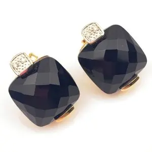9ct Gold Diamond & Onyx Earrings