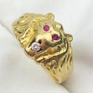 18ct Gold Ruby Diamond Lions Head Ring