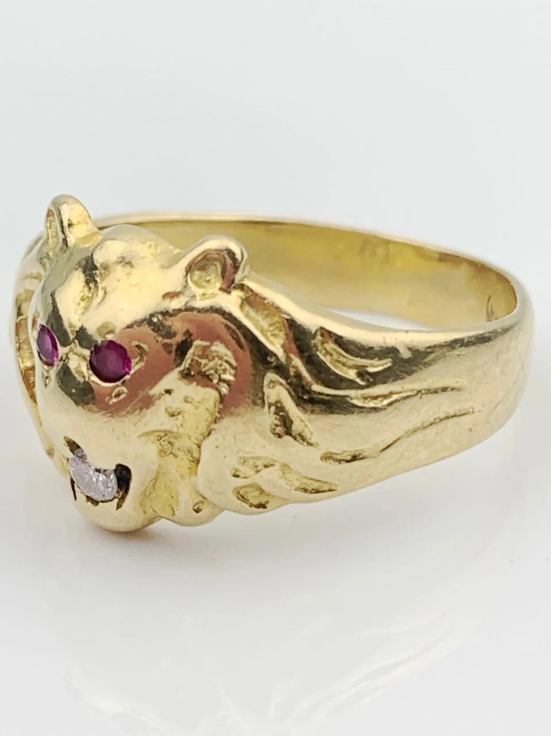 18ct Gold Ruby Diamond Lions Head Ring - Image 3