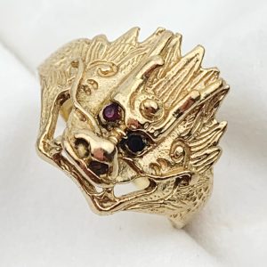 9ct Gold Ruby Dragon Head Ring