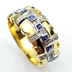 Vintage 9ct Gold Diamond & Sapphire Ring