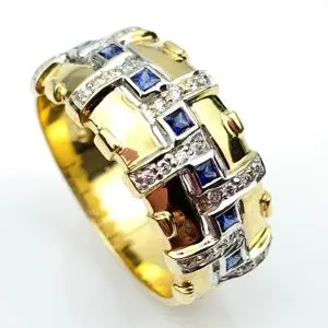 Vintage 18ct Gold Diamond & Sapphire Ring
