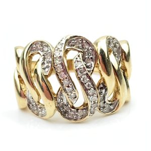 9ct Gold Diamond Cuban Ring