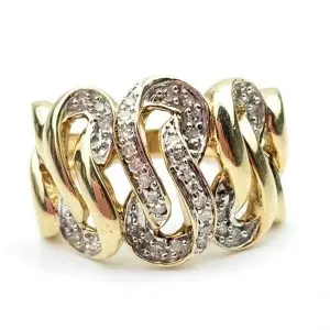 9ct Gold Diamond Cuban Ring