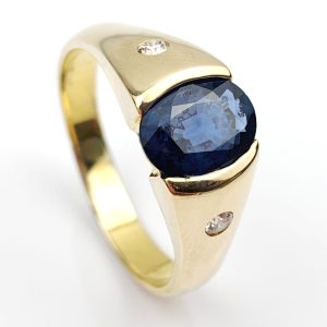 18ct Gold Mens Diamond & Sapphire Signet Ring