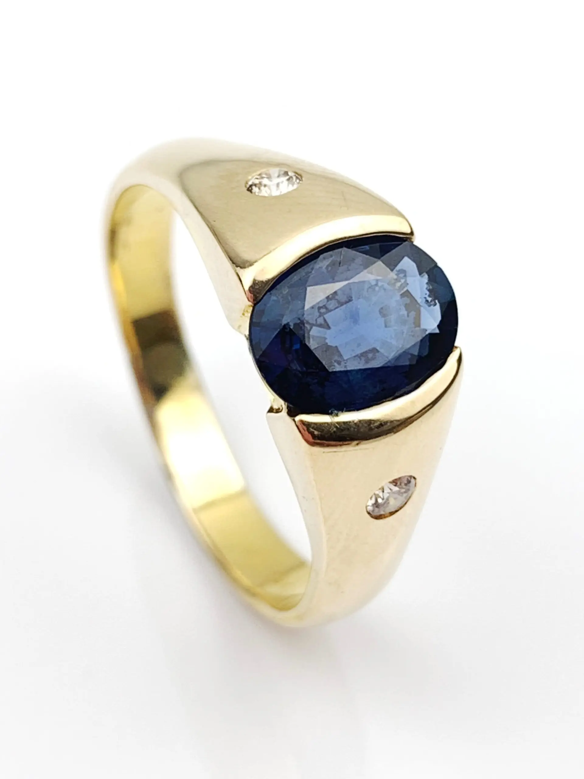 18ct Gold Mens Diamond & Sapphire Signet Ring