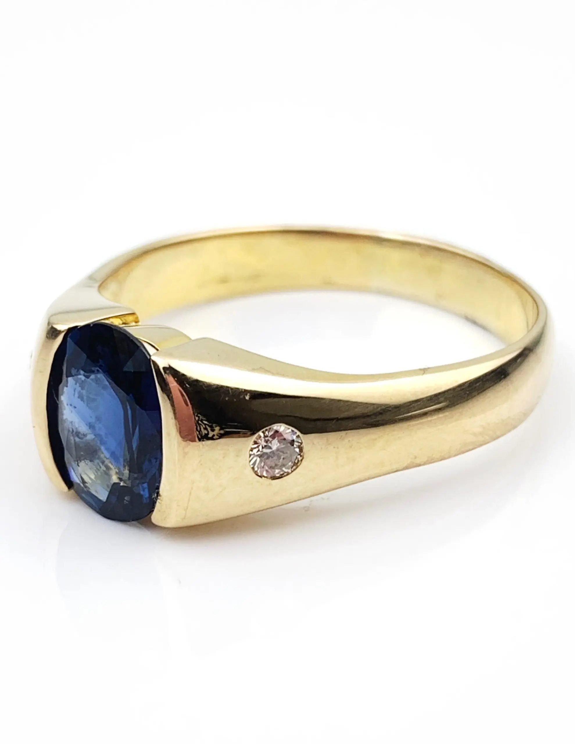 18ct Gold Mens Diamond & Sapphire Signet Ring - Image 3