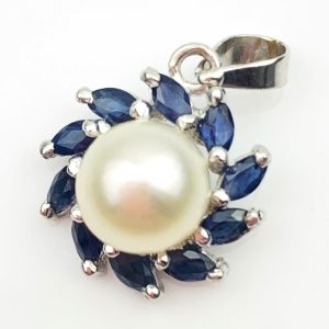 14ct Gold Sapphire & Pearl Pendant