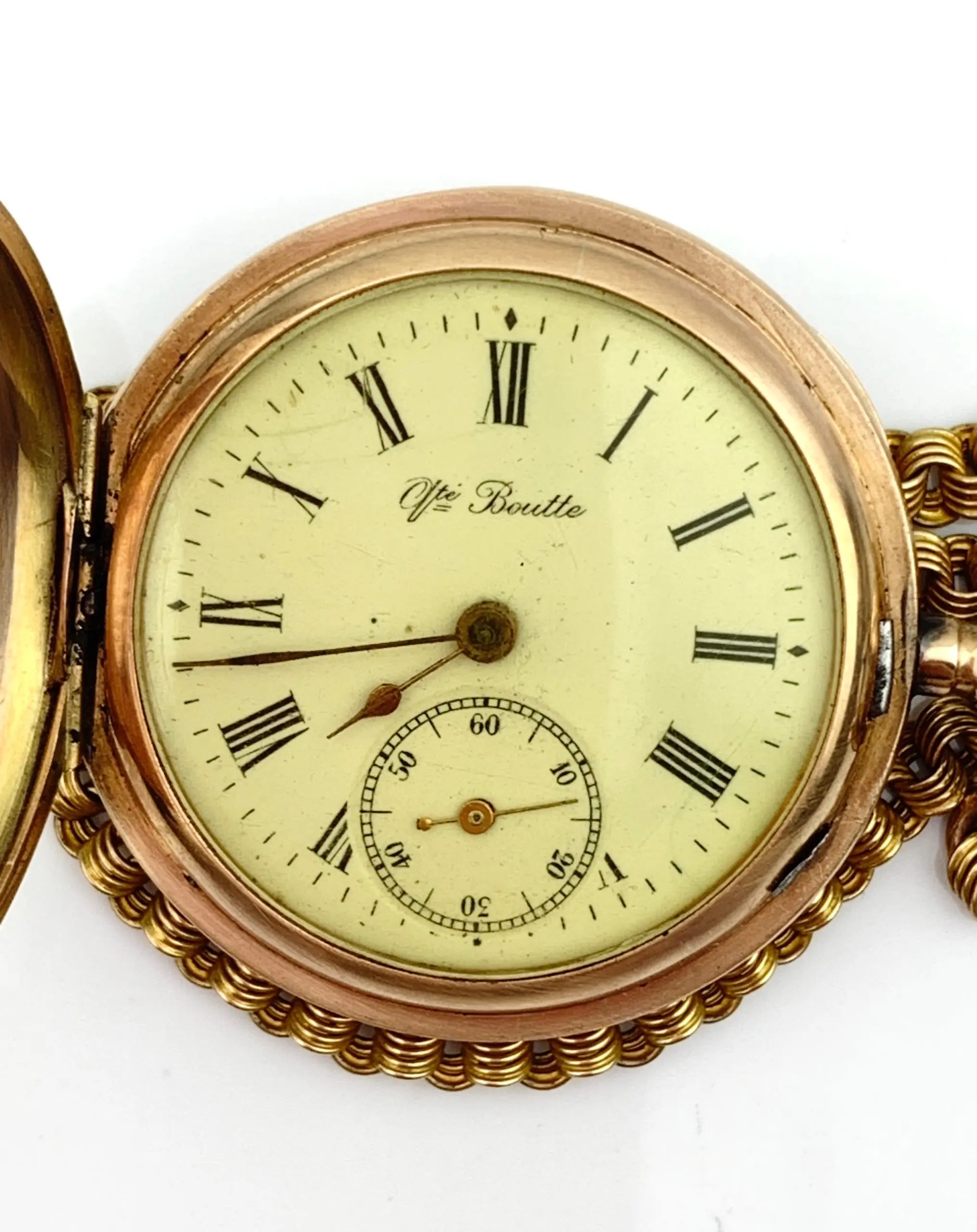 Antique 14ct Gold QTE BOUTTE Pocket Watch & Chain - Image 3