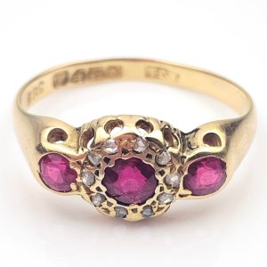 18ct Gold Red Spinel & Diamond Antique Gypsy Ring