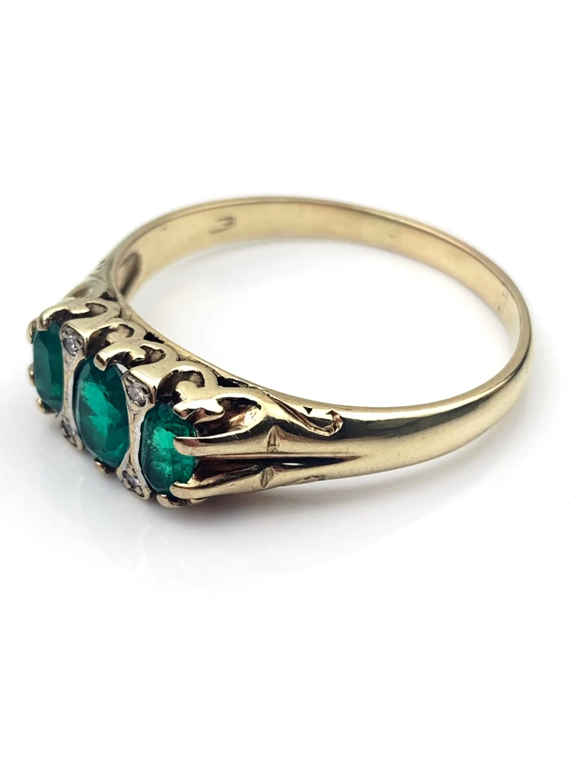 Vintage 9ct Gold Diamond & Emerald Ring - Image 3