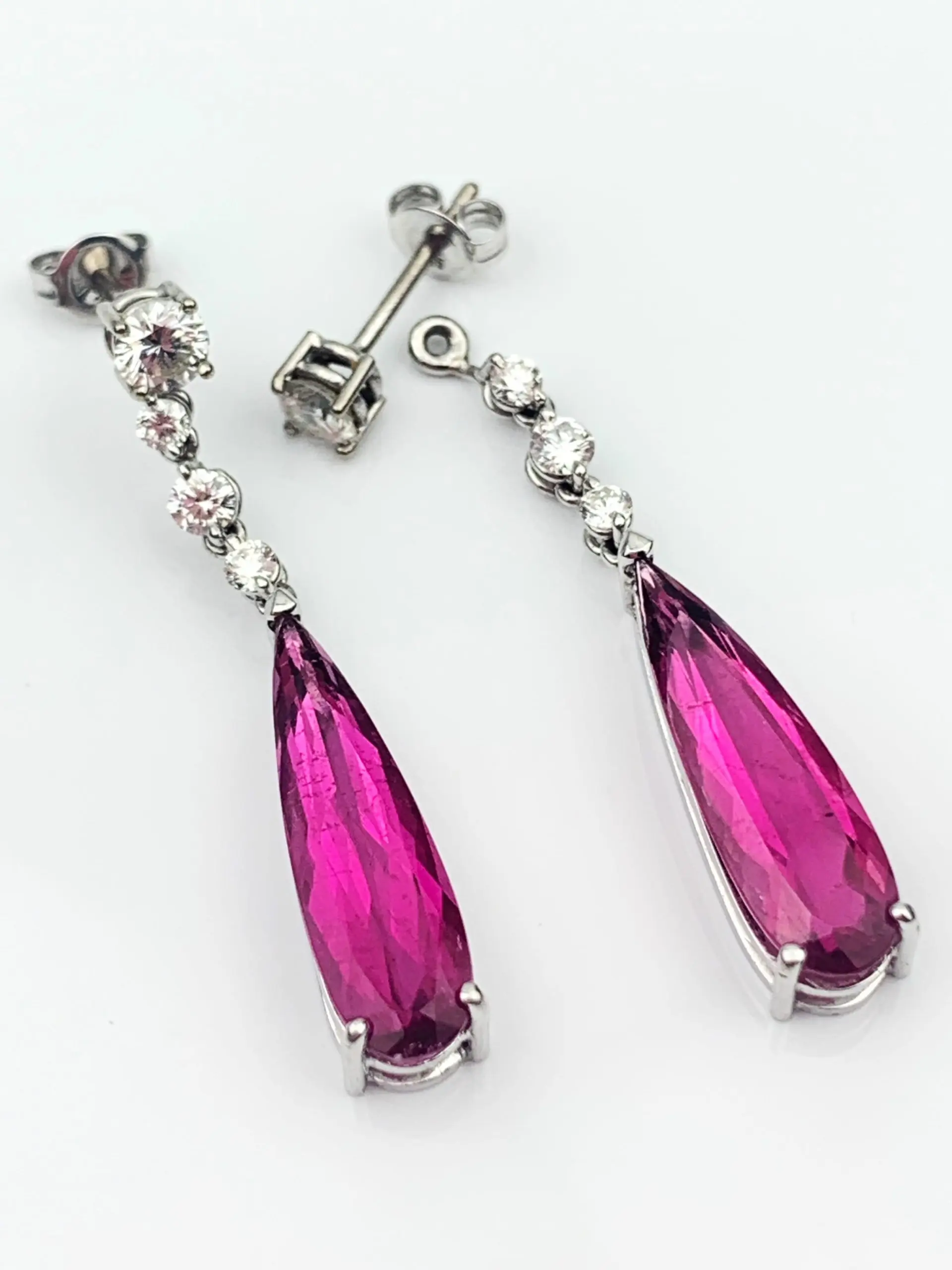 18ct Gold Pink Tourmaline Diamond Earrings - Image 3
