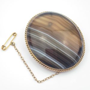 Vintage 9ct Gold Banded Agate Brooch