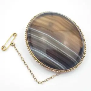 Vintage 9ct Gold Banded Agate Brooch