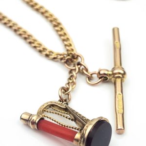 Antique 9ct Gold Albert Chain, T-Bar & Watch Key