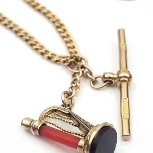 Antique 9ct Gold Albert Chain, T-Bar & Watch Key