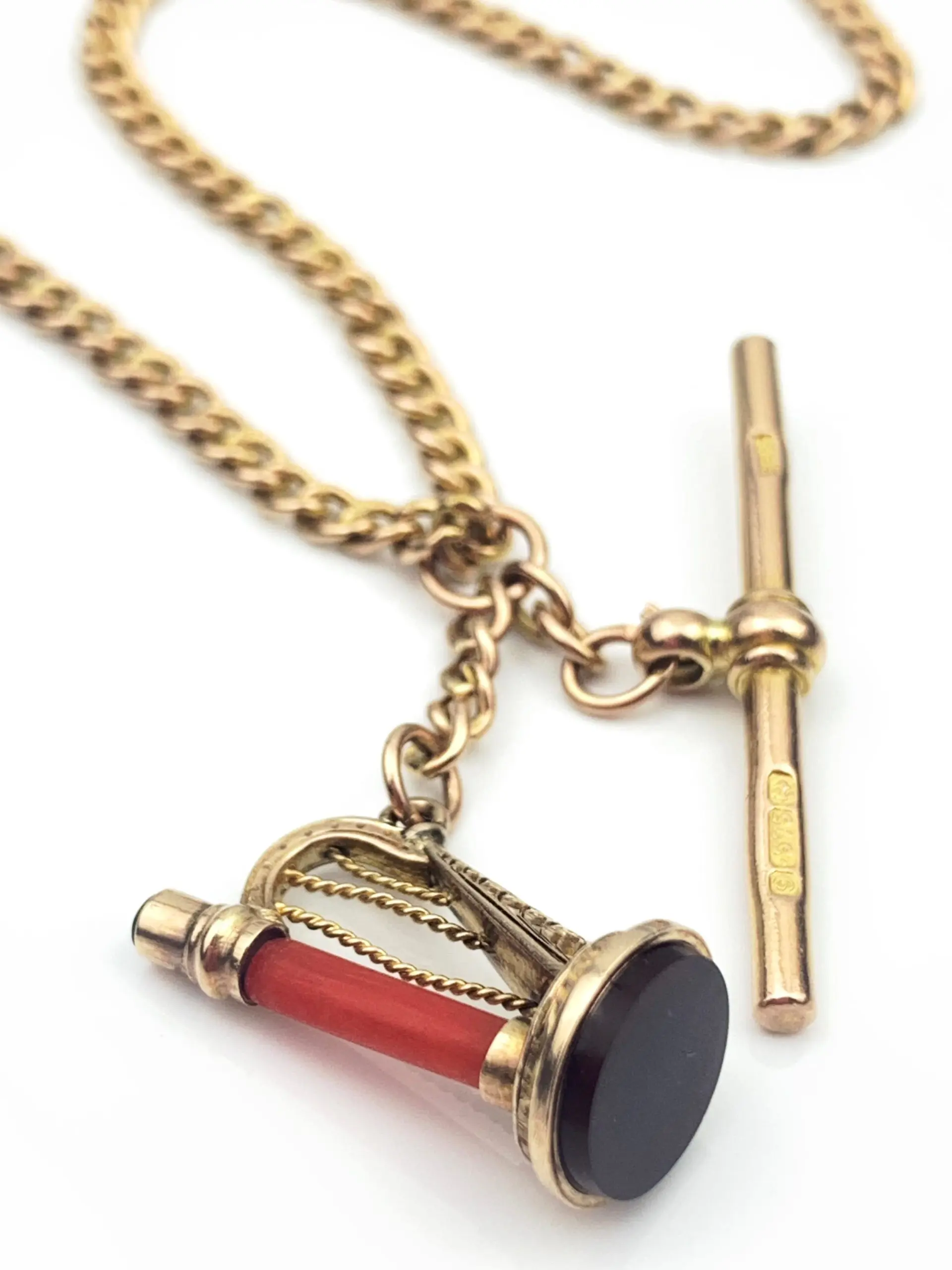 Antique 9ct Gold Albert Chain, T-Bar & Watch Key