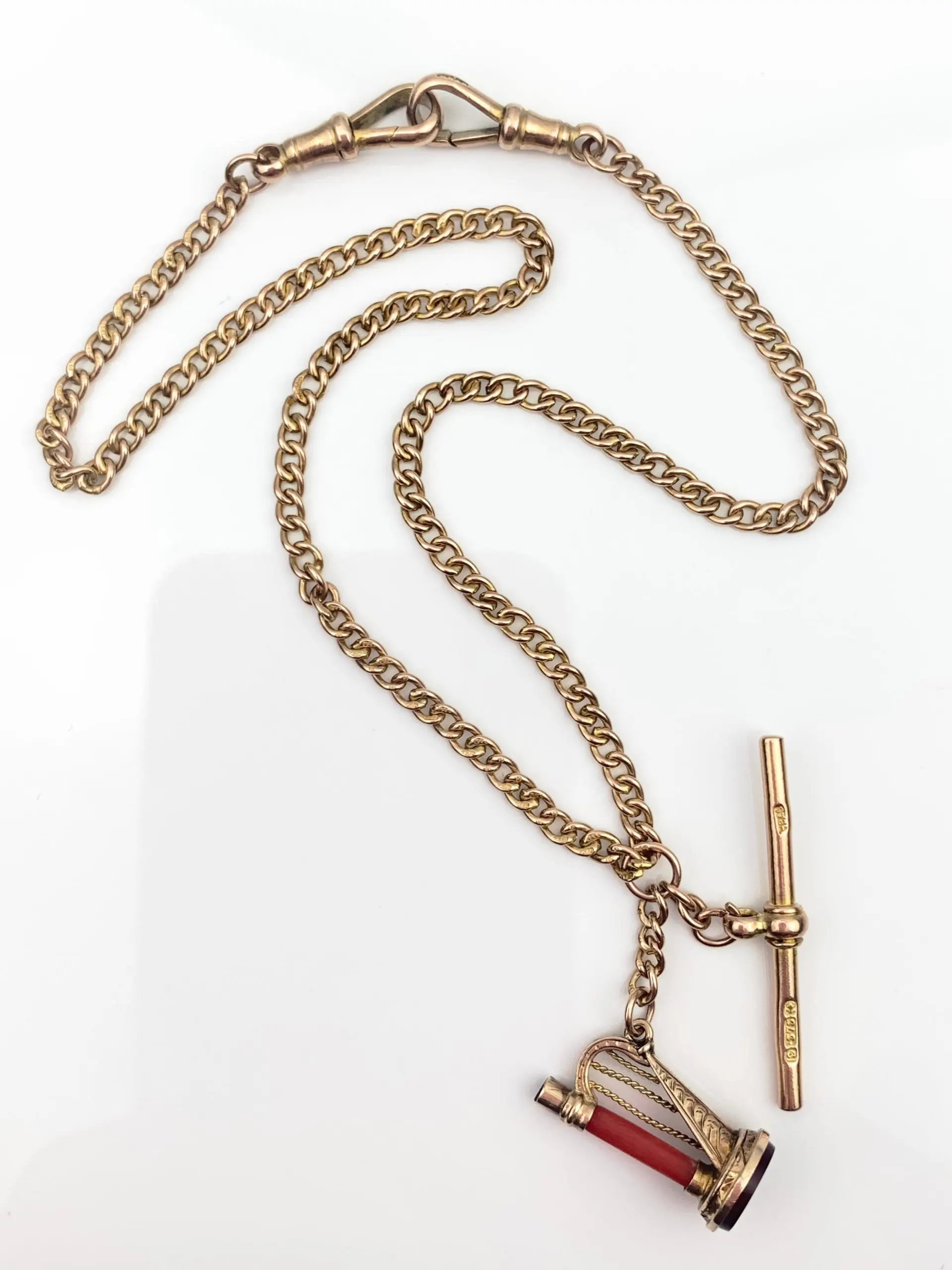 Antique 9ct Gold Albert Chain, T-Bar & Watch Key - Image 3