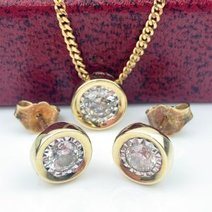 10ct Gold Diamond Earrings & Pendant Set