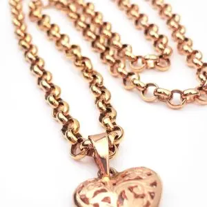 9ct Rose Gold Necklace with Filigree Heart Pendant
