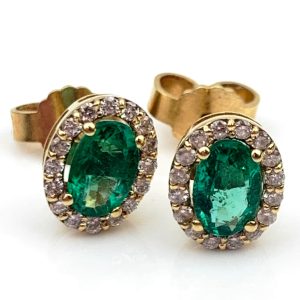 18ct Gold Diamond & Emerald Earrings