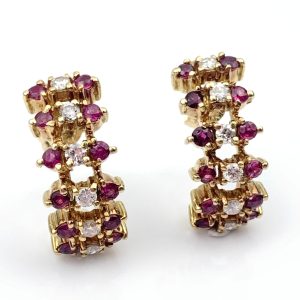 18ct Gold Diamond & Ruby Earrings