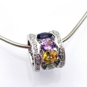 18ct Gold Diamond & Rainbow Sapphire Pendant