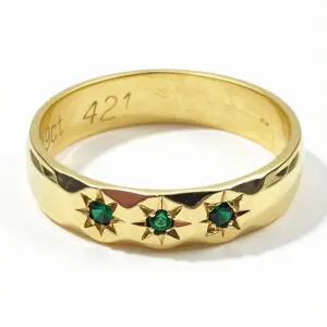 Vintage 9ct Gold Starburst Emerald Ring