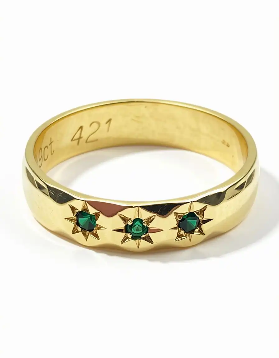 Vintage 9ct Gold Starburst Emerald Ring