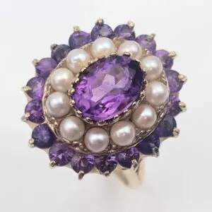 9ct Gold Pearl & Amethyst Ring
