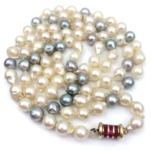 Baroque Akoya Pearl Necklace with 14ct Gold Ruby Clasp