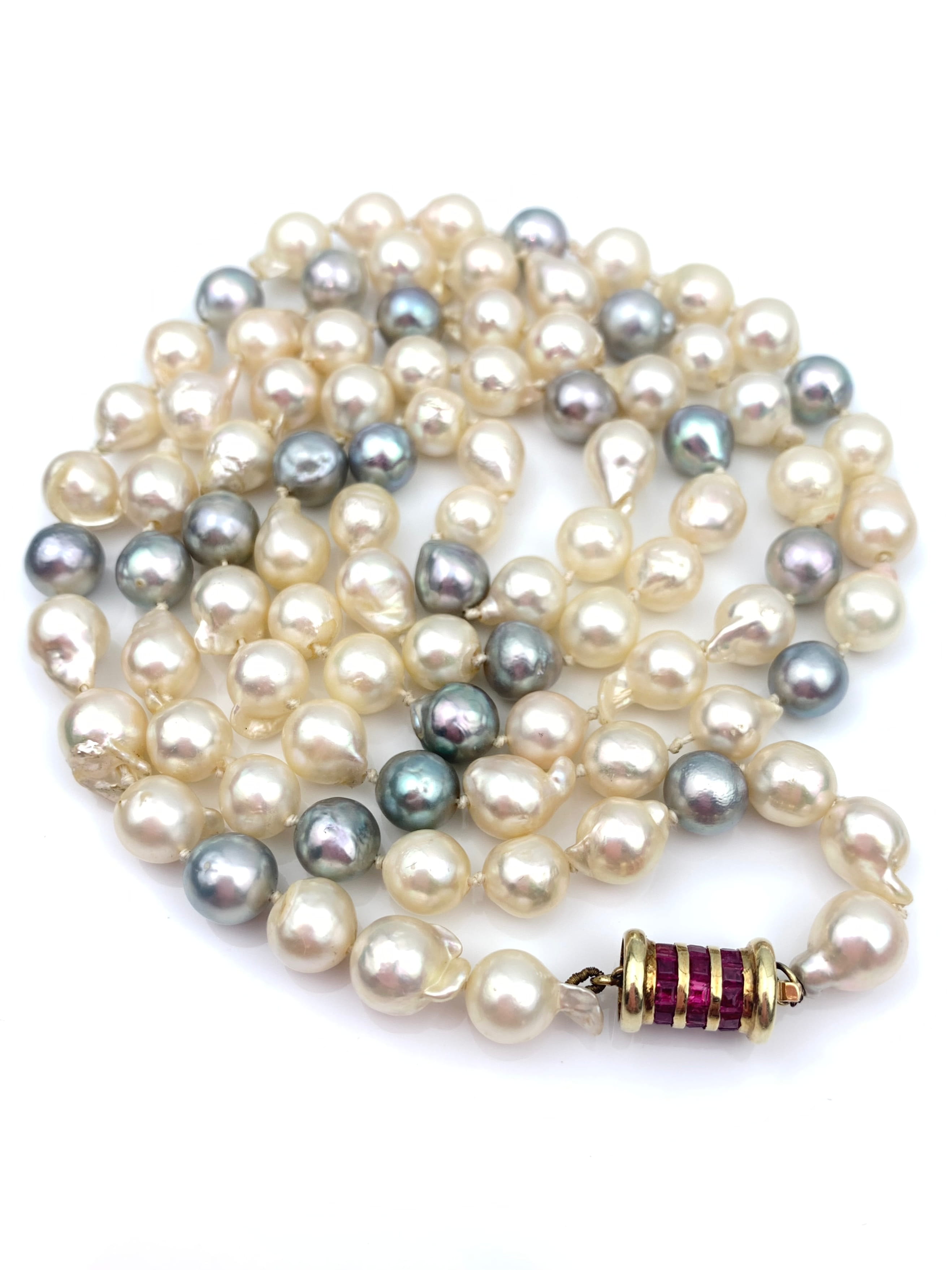 Baroque Akoya Pearl Necklace with 14ct Gold Ruby Clasp