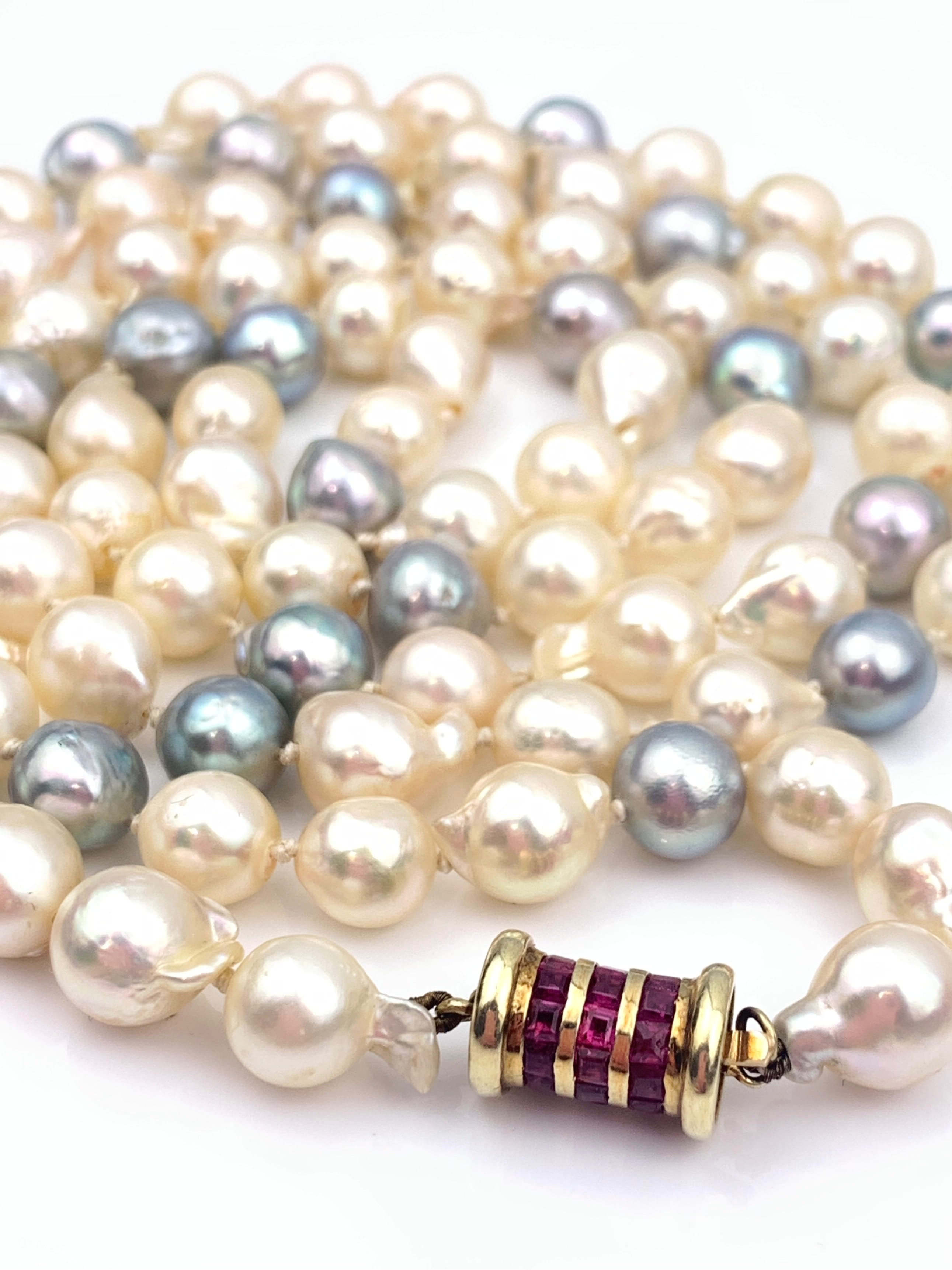 Baroque Akoya Pearl Necklace with 14ct Gold Ruby Clasp - Image 2