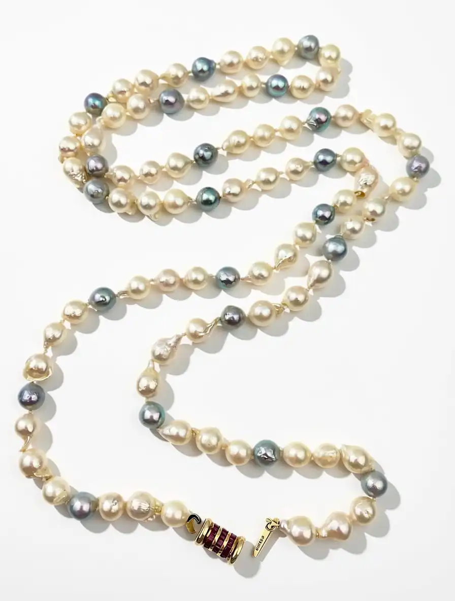 Baroque Akoya Pearl Necklace with 14ct Gold Ruby Clasp - Image 5
