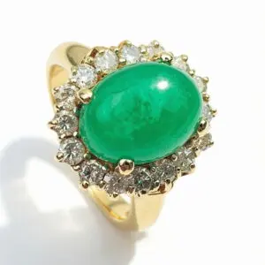 14ct Gold Diamond & Jade Ring