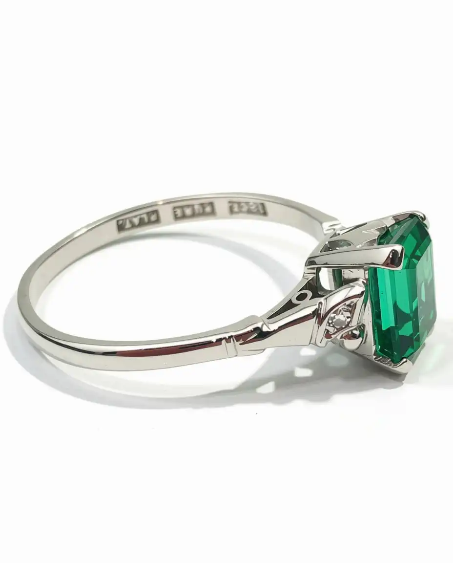 Vintage Platinum & 18ct Gold Diamond & Emerald Ring - Image 3