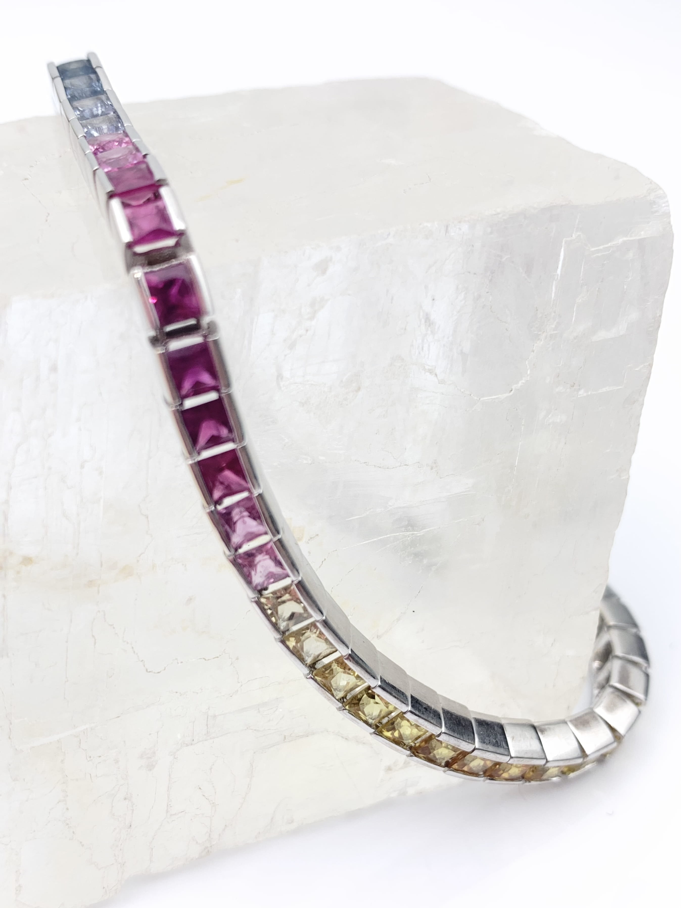 18ct Gold Rainbow Sapphire Tennis Bracelet - Image 2