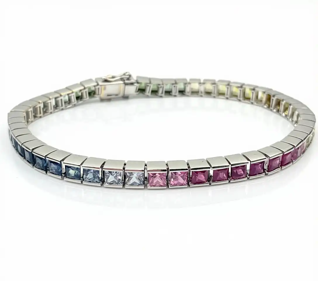 18ct Gold Rainbow Sapphire Tennis Bracelet