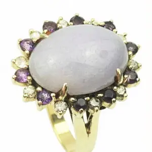 14ct Gold Amethyst, Diamond & Lavender Jade Ring