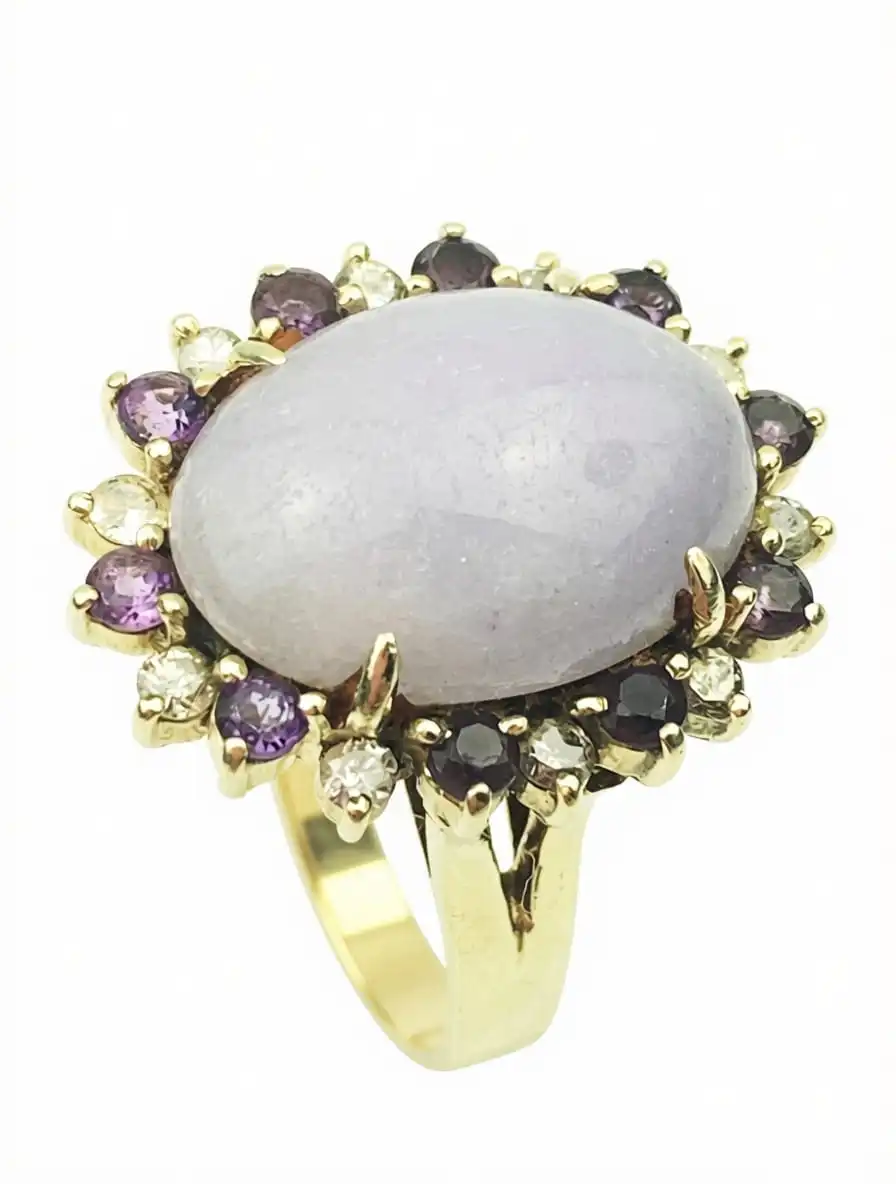 14ct Gold Amethyst, Diamond & Lavender Jade Ring