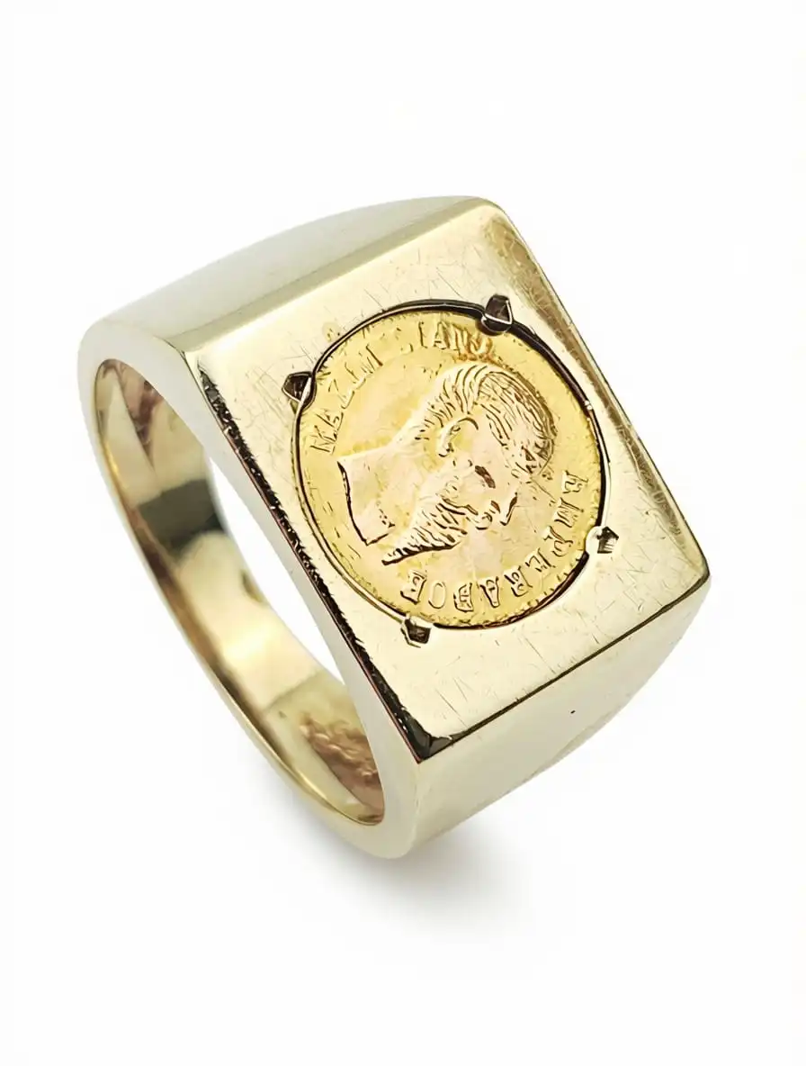 9ct Gold Mexican Emperor Coin Ring